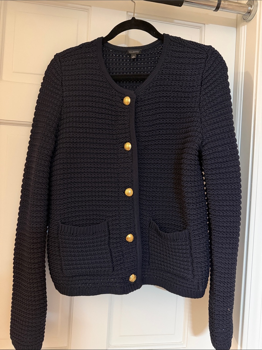 Talbots Navy Knit Cardigan with Gold Tone Buttons